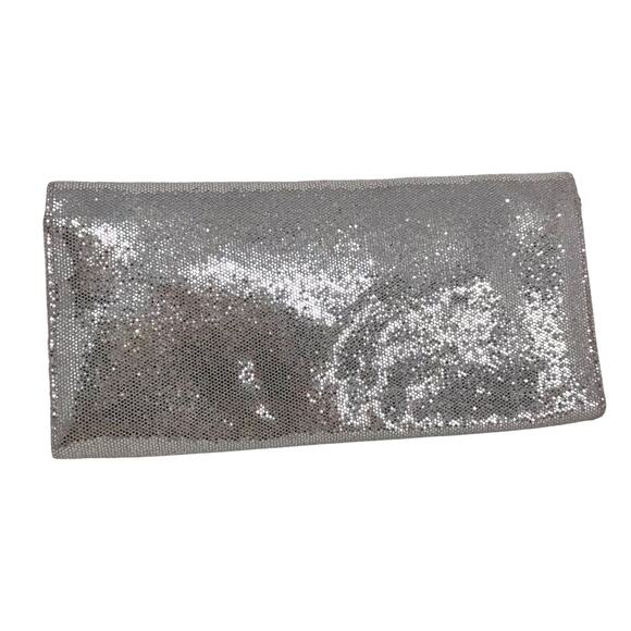 Victoria's Secret Evening Envelope Clutch Purse Silver Sparkly - Picture 2 of 7